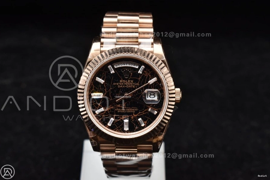RG DayDate Crystal Bracelet 904L 40 706 Practical Steel President GMF A Meteorite On Markers Dial 0705